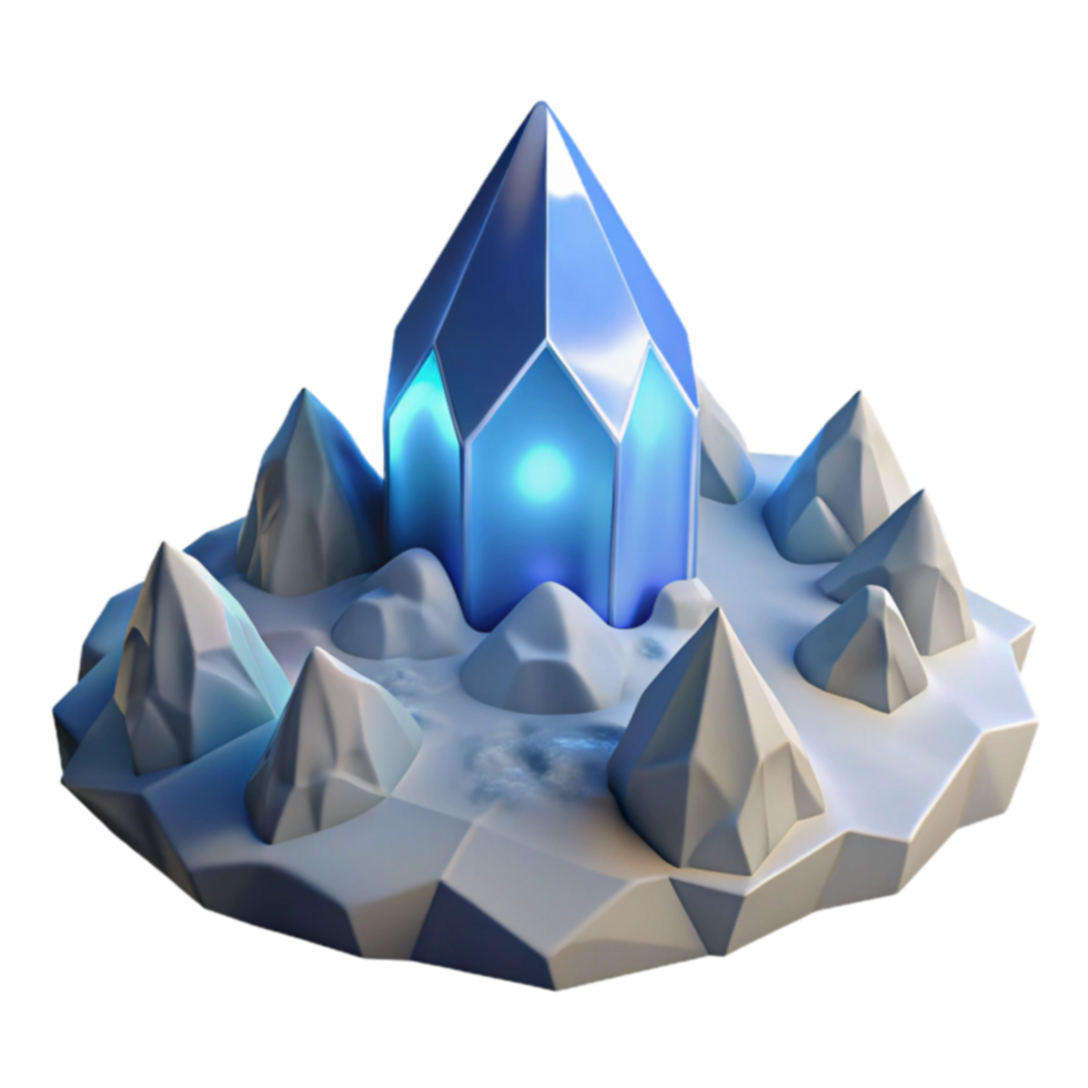Glowing Crystal in Icy Peaks 3D Render png