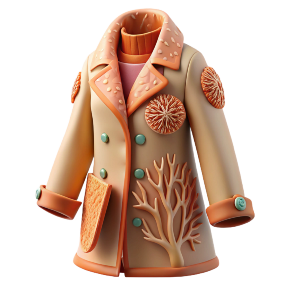 Ocean-Inspired Coat Coral, Seashell, and Seaweed Design png