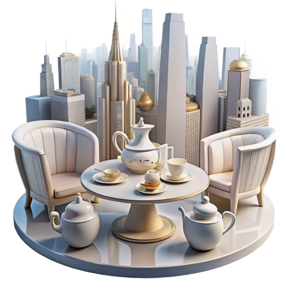Cityscape Tea Party Elegant Afternoon Scene png