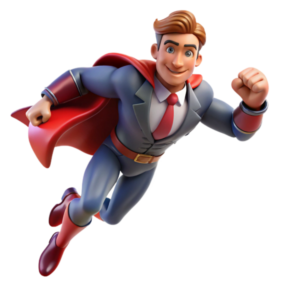 Superhero in Suit 3D Cartoon Illustration png