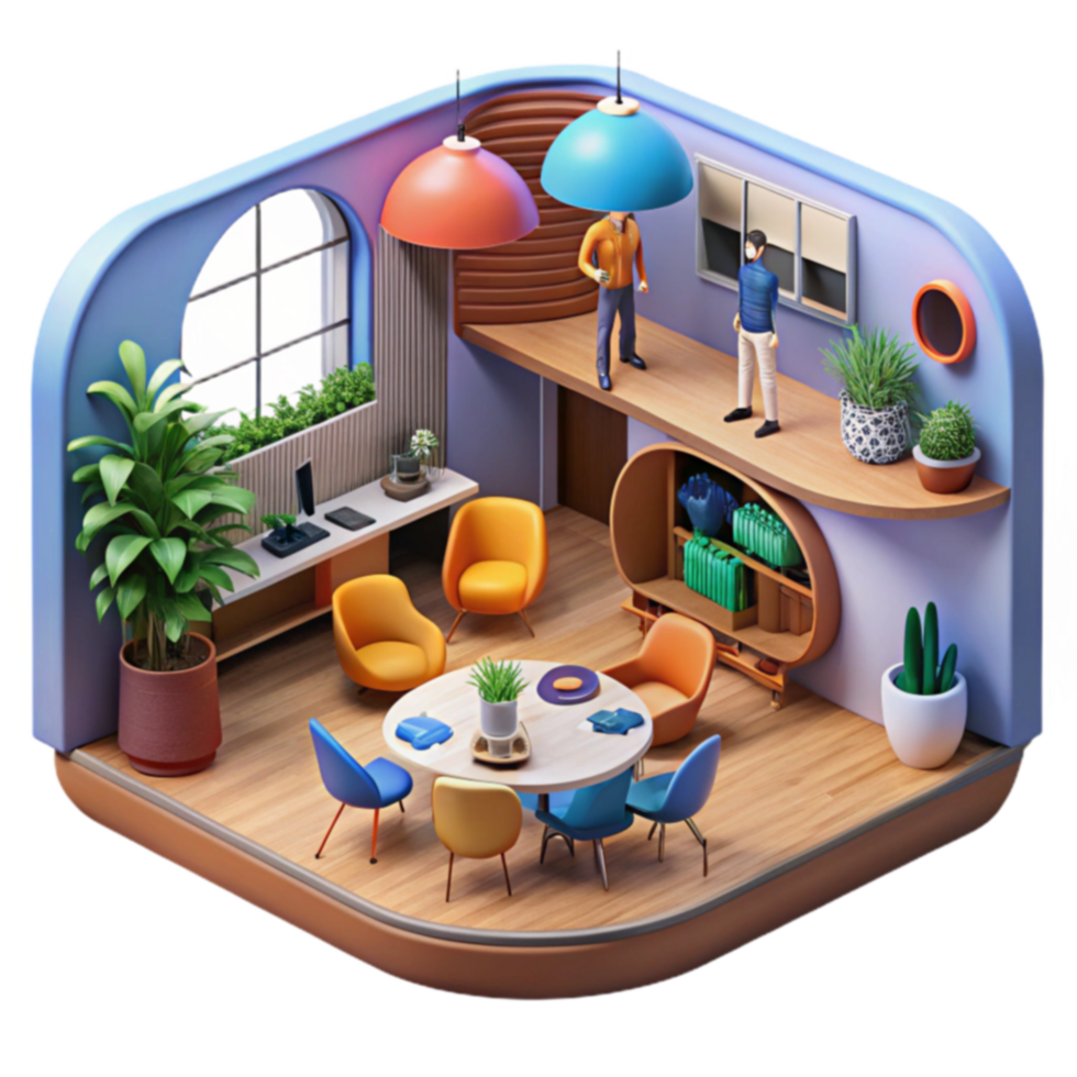 Modern Office Waiting Area Design 3D Render png
