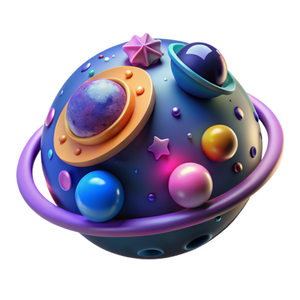 Cosmic Sphere 3D Render of Colorful Planets and Stars png