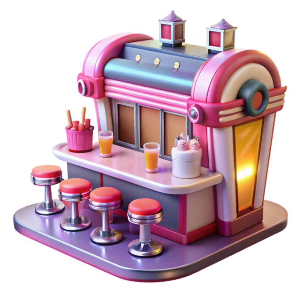 Retro Diner Counter 3D Render of Vintage Snack Bar png