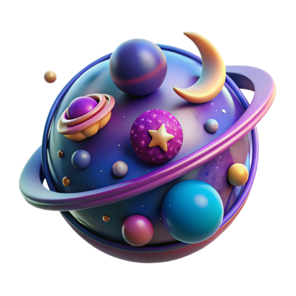 Celestial Orb 3D Render of a Colorful Planetary System png