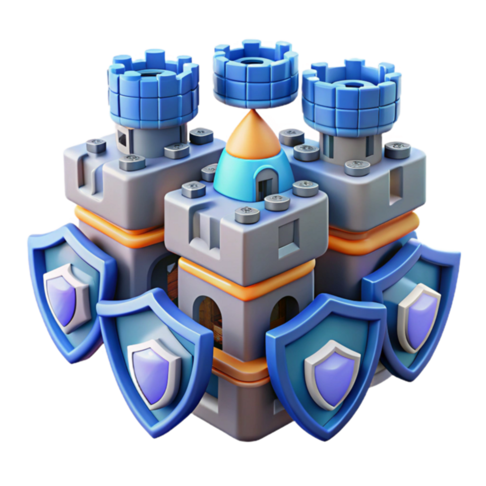 Fortified Castle with Protective Shields A 3D Render png