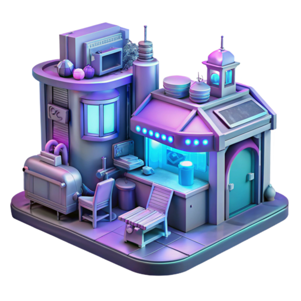 Cyberpunk City Block Neon-Lit 3D Render png