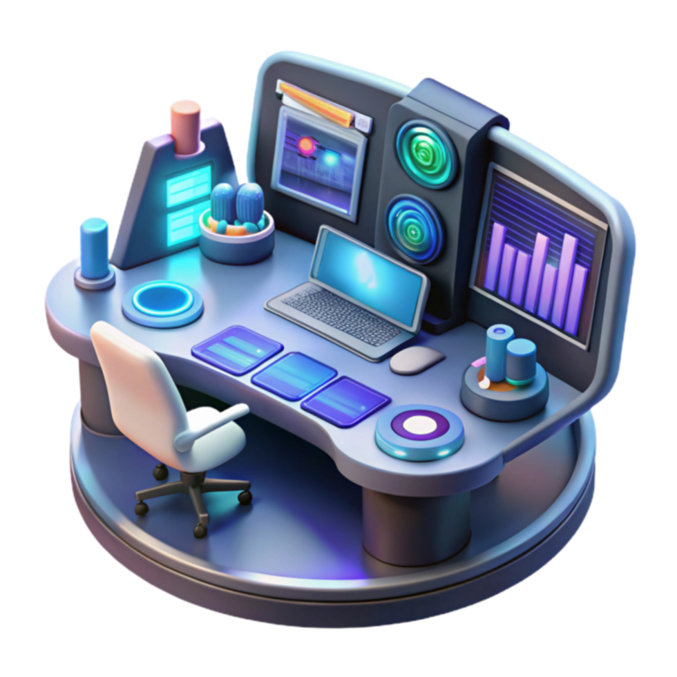 Futuristic Smart Desk Setup Productivity Entertainment Workstation png