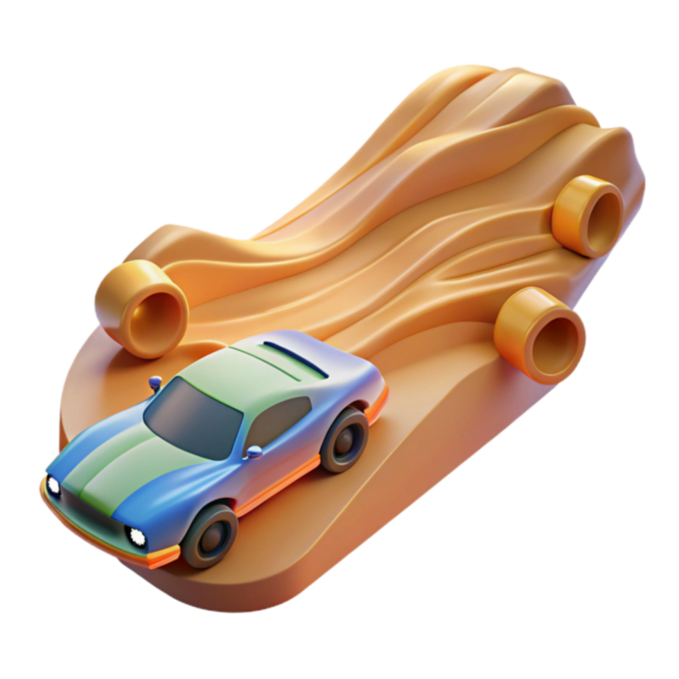 Fast Car on Wavy Track 3D Render png