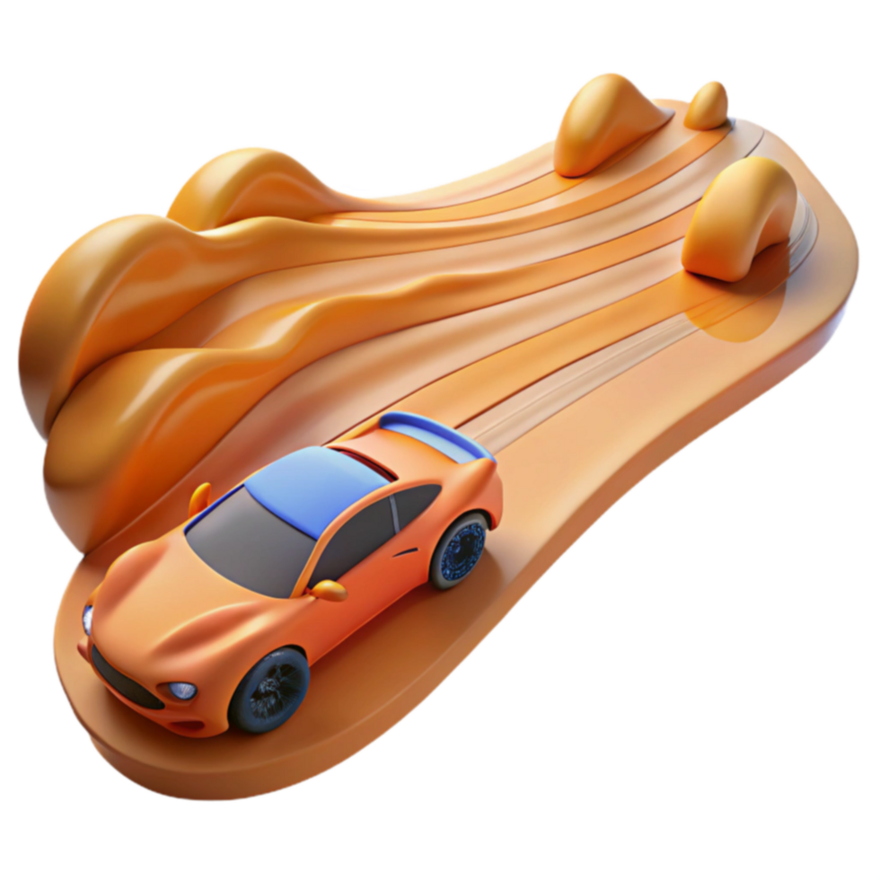 Fast Car on Abstract Track 3D Render png