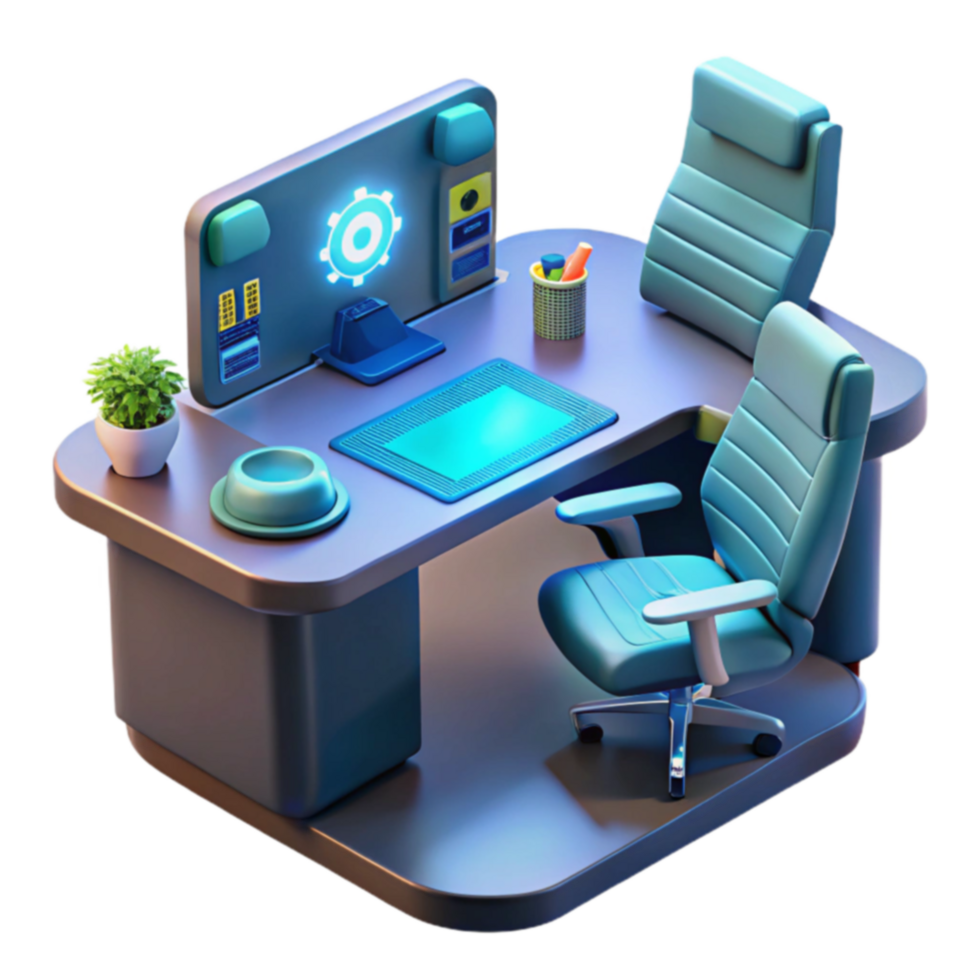 Modern Home Office Setup Desk, Chairs, Computer png