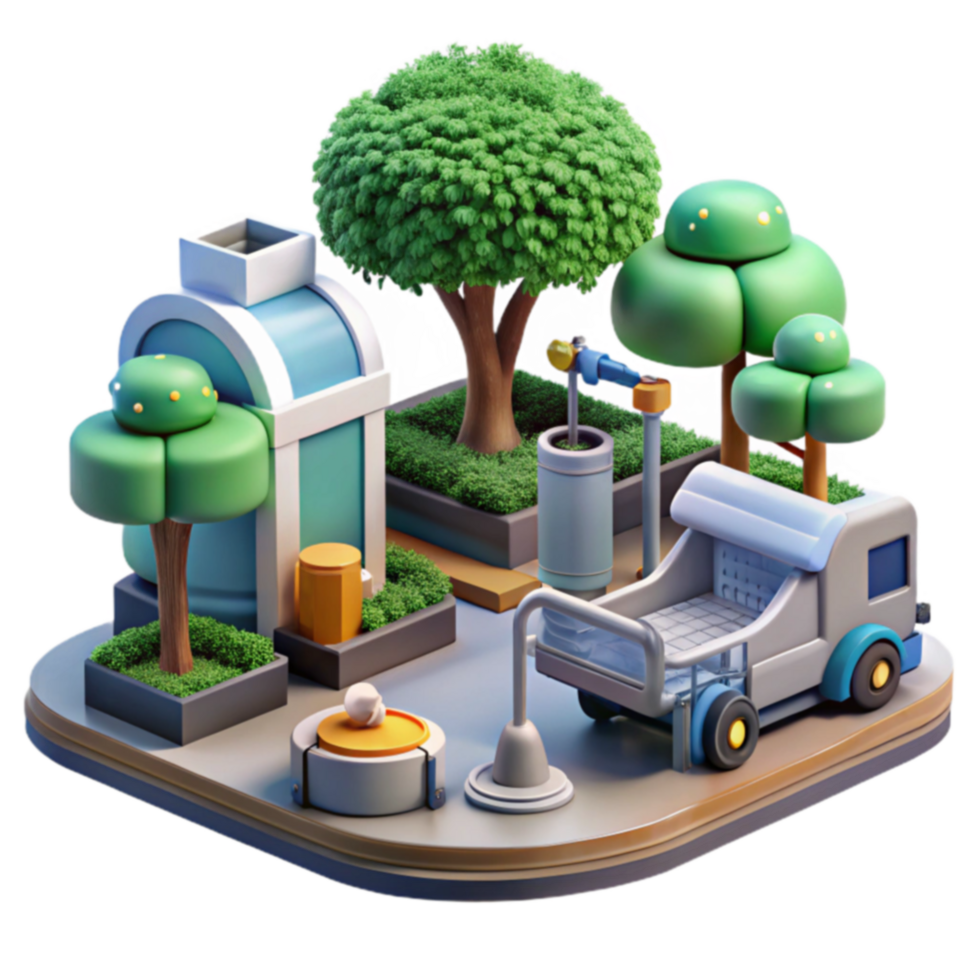 Urban Park 3D Model of City Greenspace with Truck png