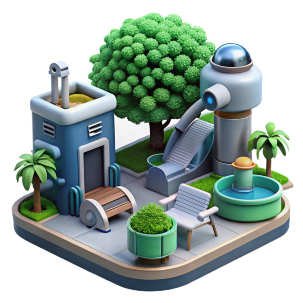 Futuristic Park 3D Render of Modern Playground png
