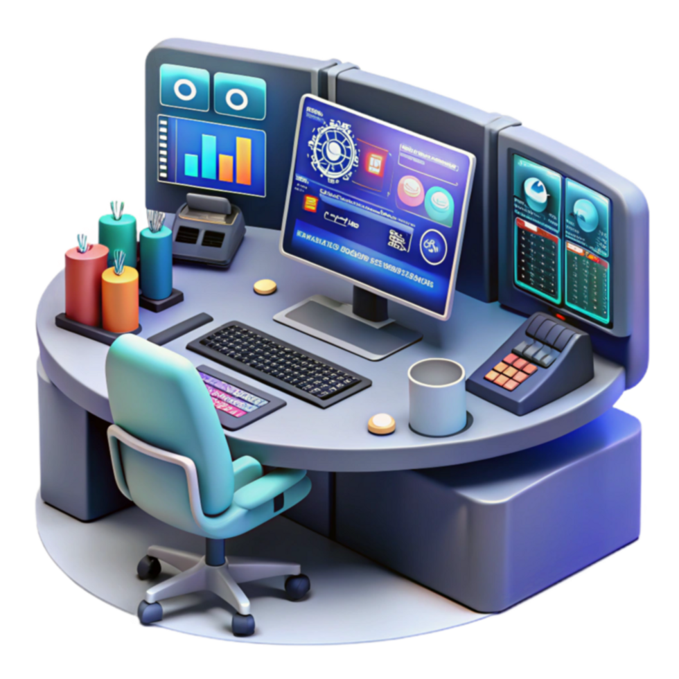 Futuristic Workstation Advanced Data Monitoring Analysis png