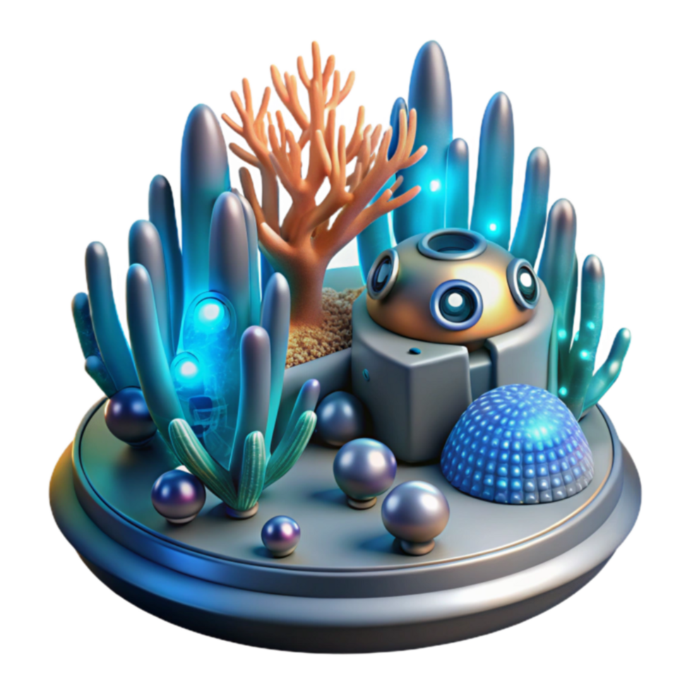 Undersea Habitat Futuristic Ocean Scene with Bioluminescent Plants png