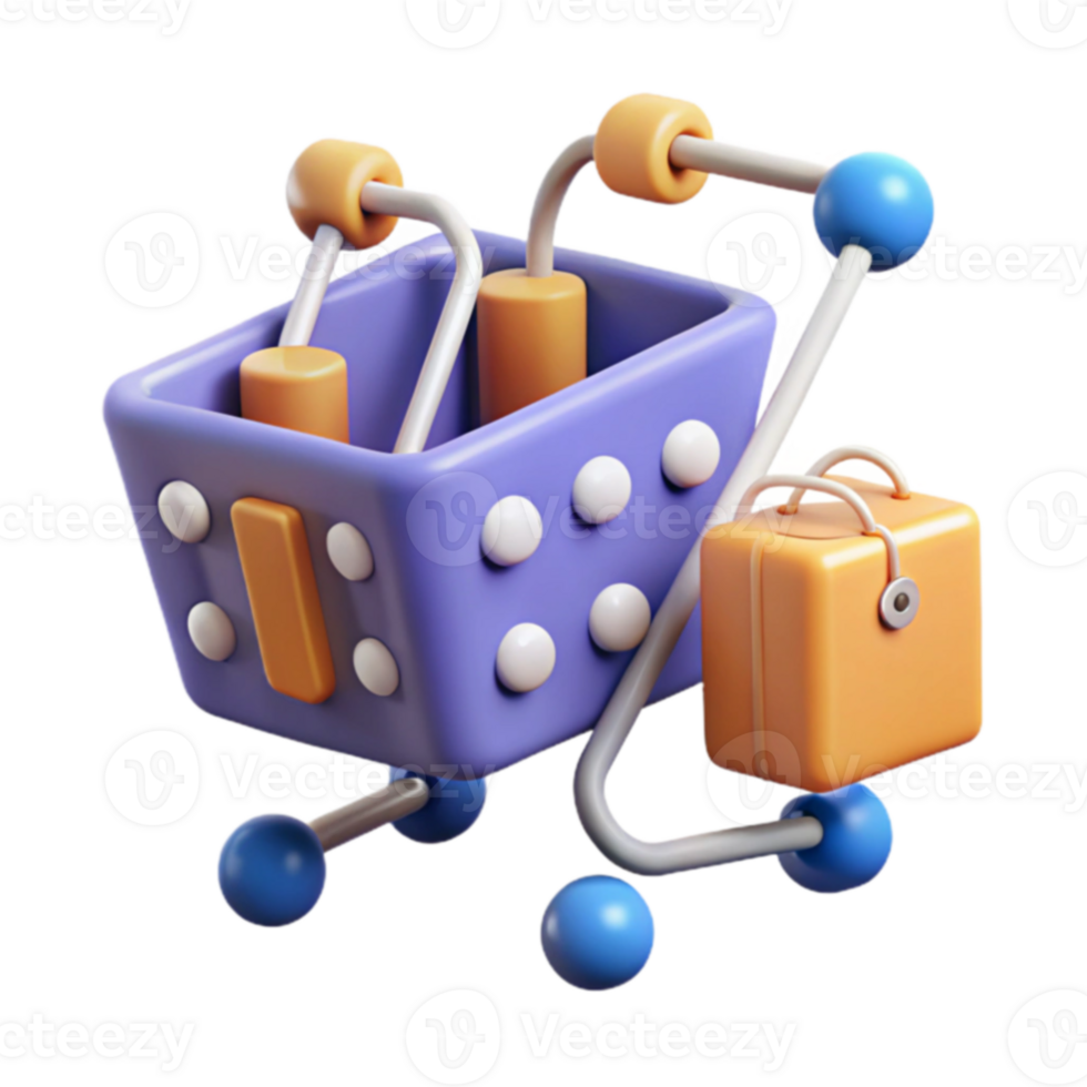 3D Render Shopping Cart with Luggage png