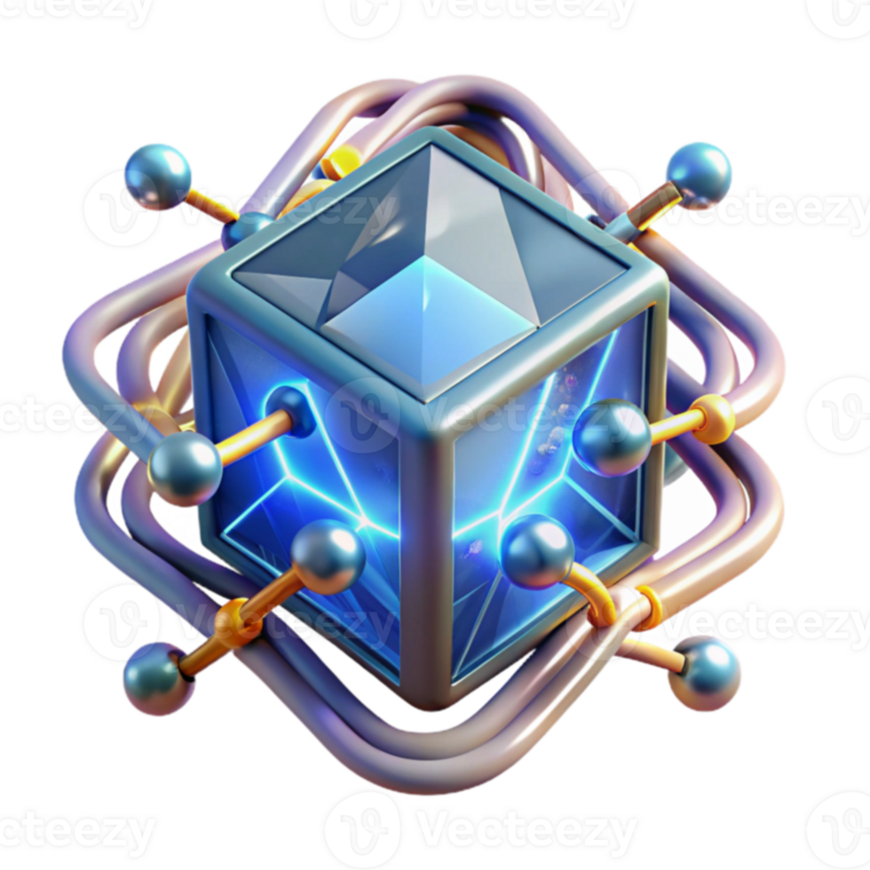 Networked Crystal Cube Abstract 3D Render png