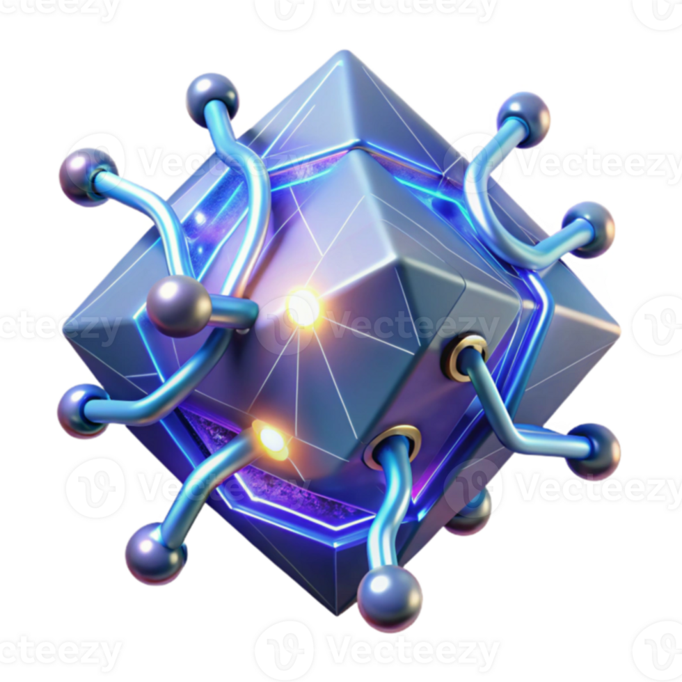 Futuristic Cube Networked Tech, Abstract 3D Render png