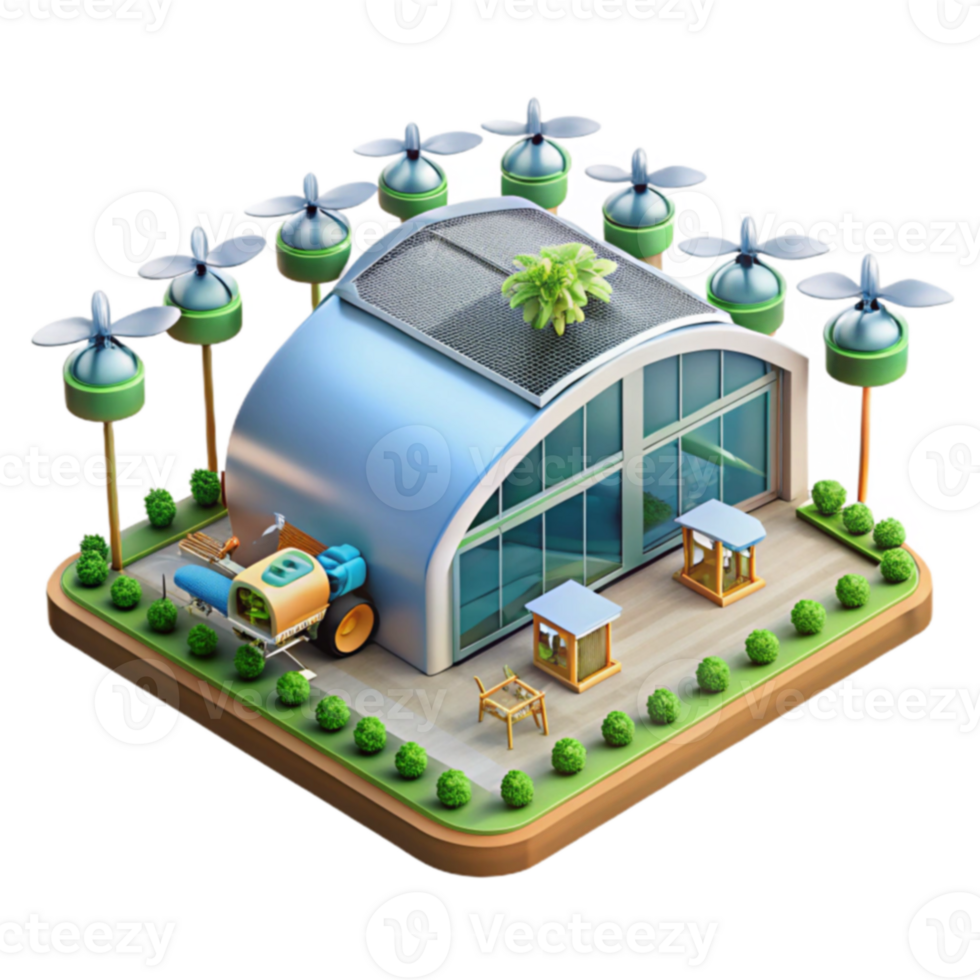Sustainable Farming Greenhouse with Wind Turbines png