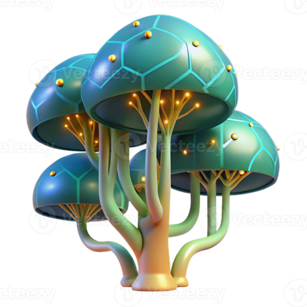 Luminous Bio-luminescent Mushroom Cluster, 3D Render png