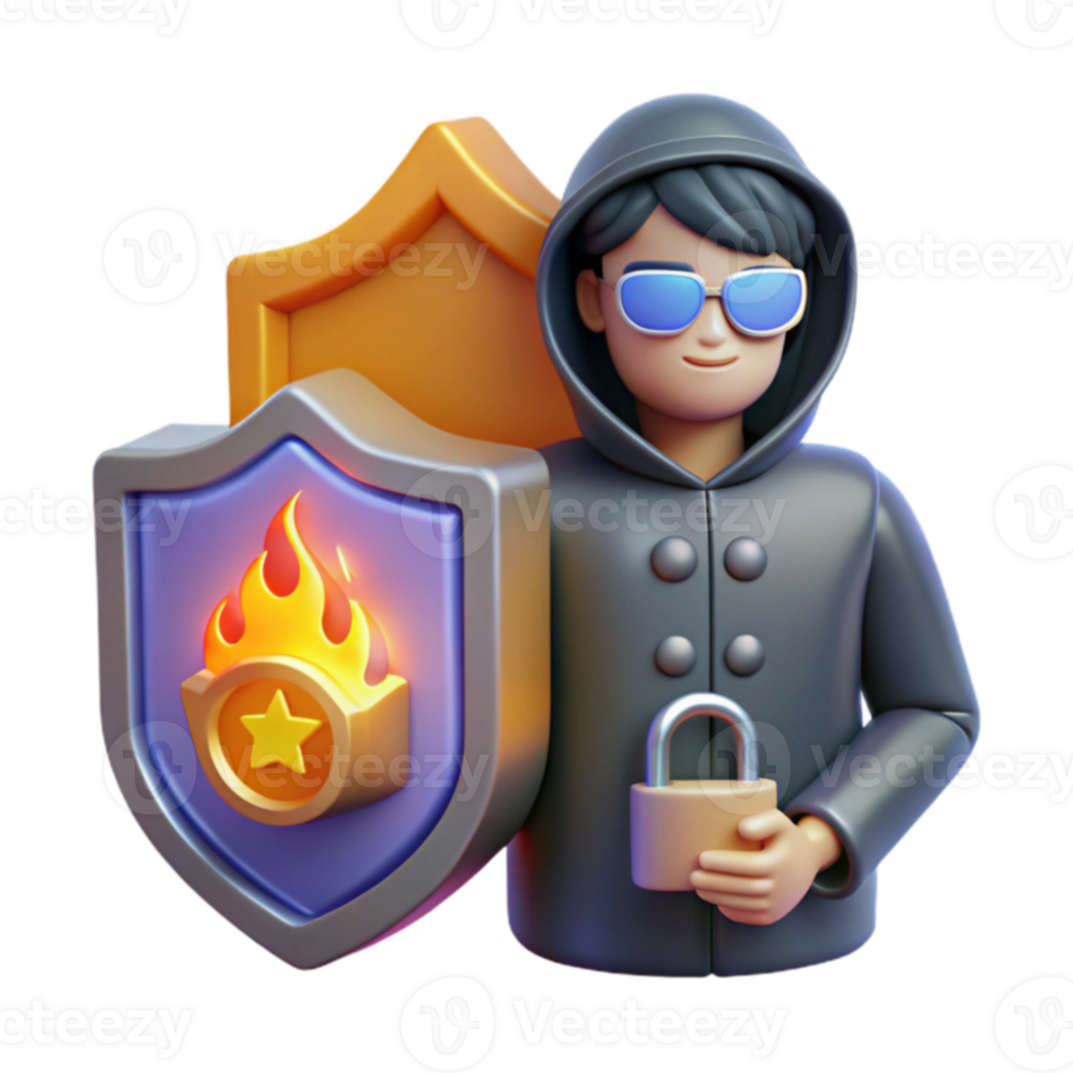 Cybersecurity Shield, Lock, and Fire Protection png
