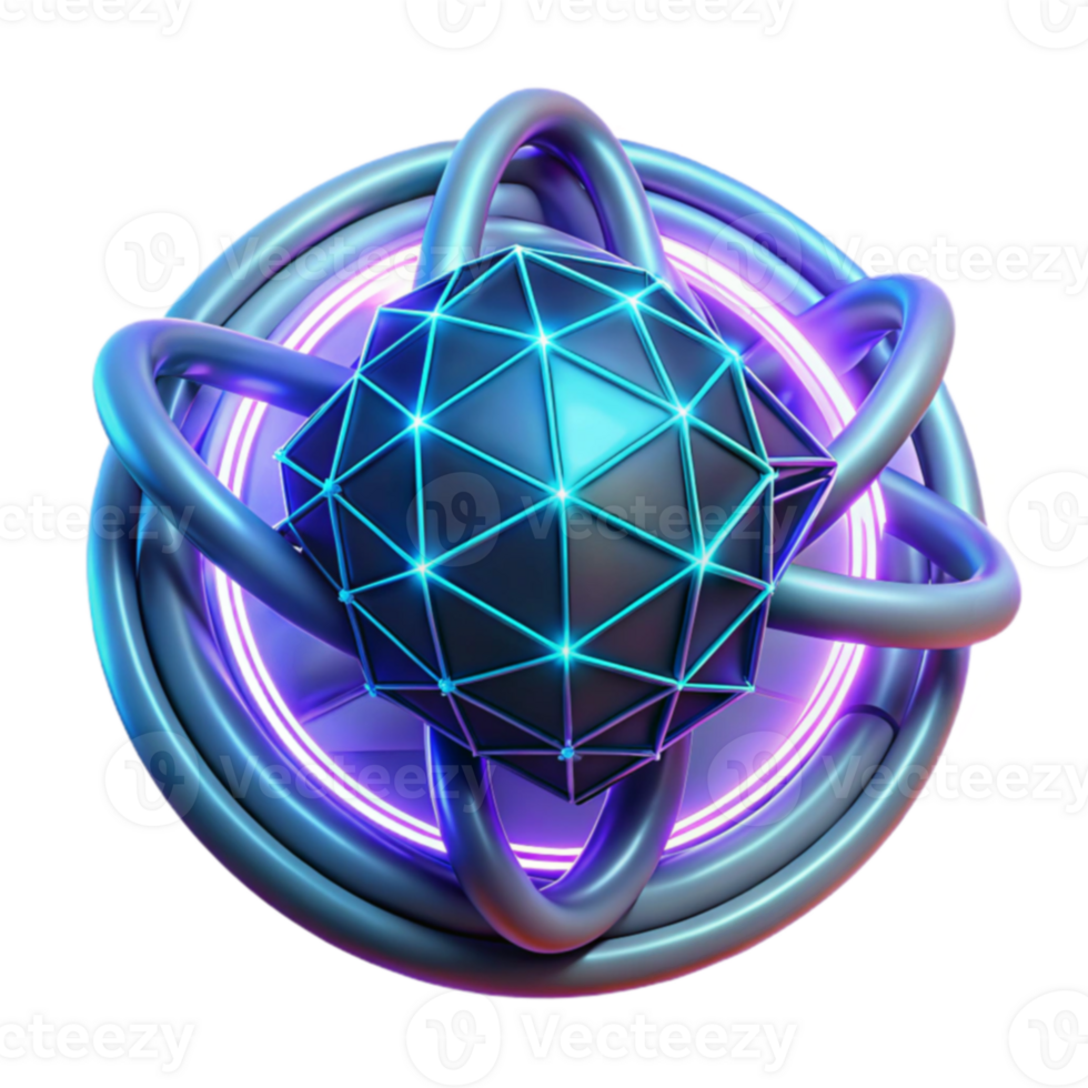 Neon Orbit Geometric Sphere in 3D Space png