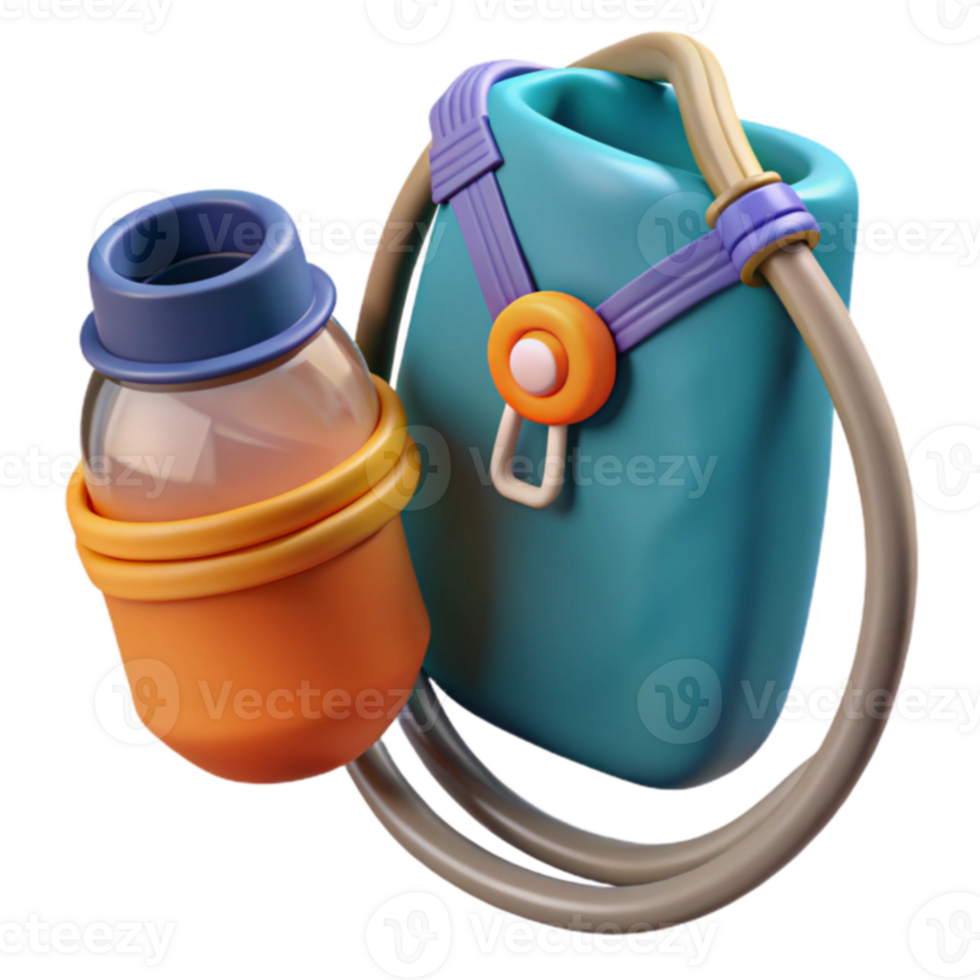 Cartoon Hydration Pack and Bottle 3D Render png