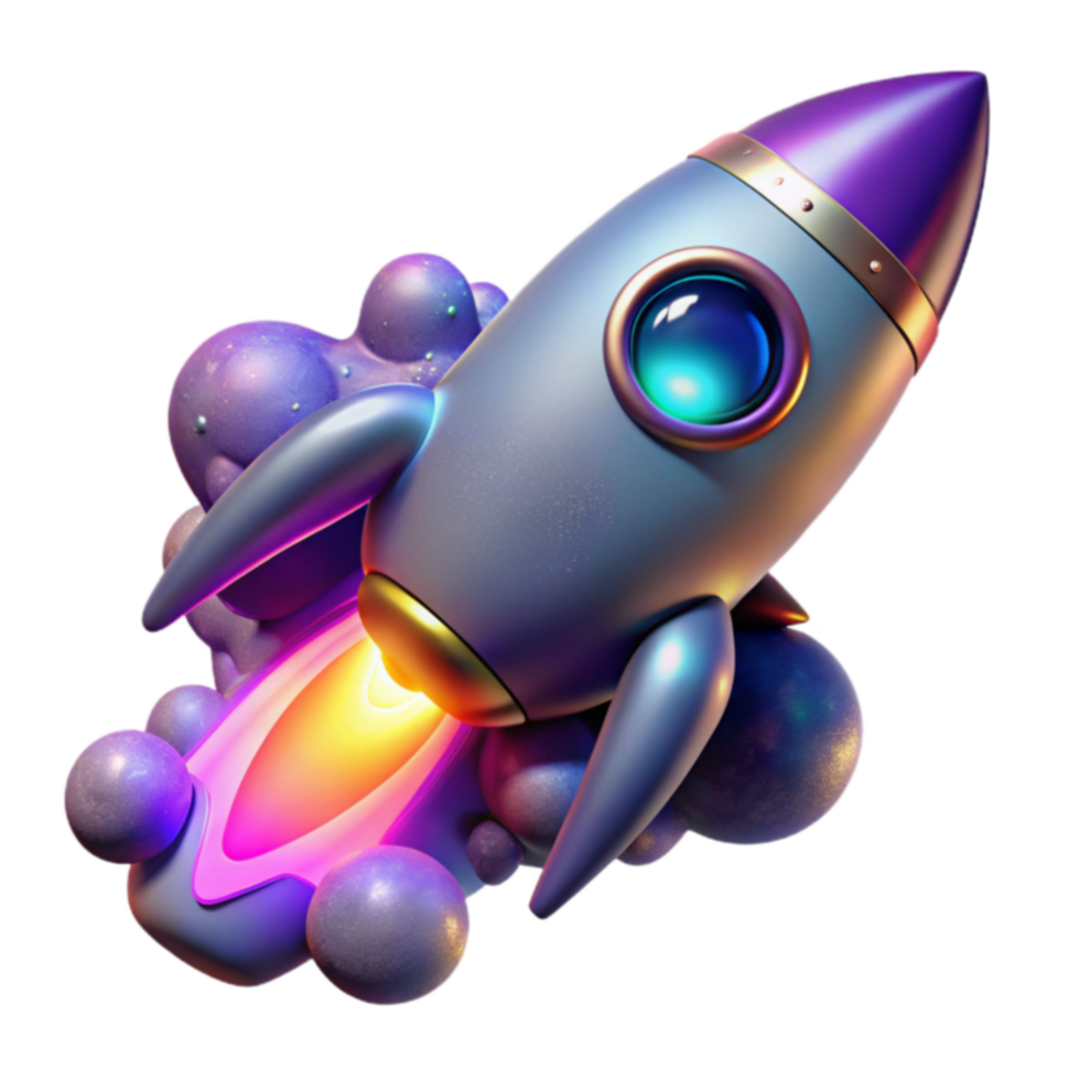 Cosmic Rocket Launch 3D Render of Spacecraft png