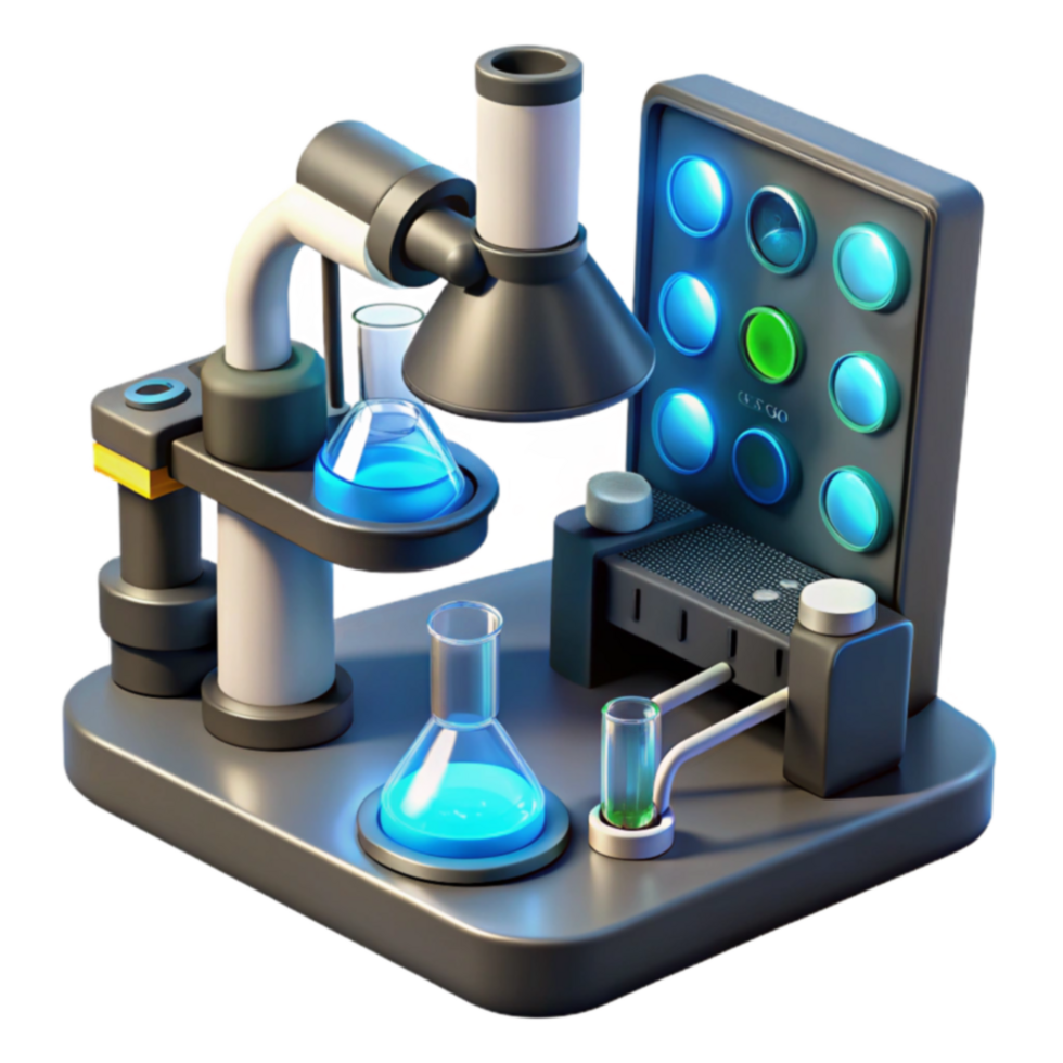 Laboratory Equipment Microscope, Flasks, and Control Panel png