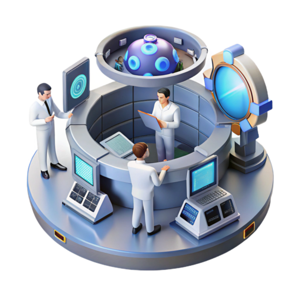 Futuristic Control Center Scientists Monitoring System png