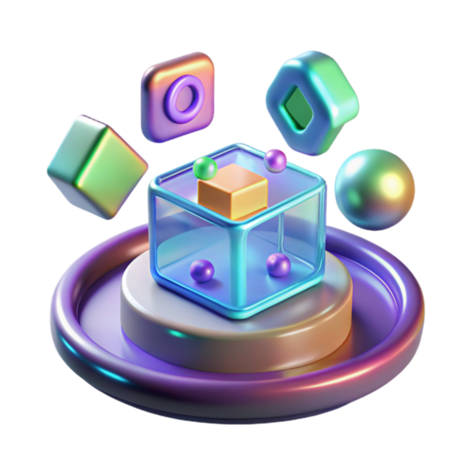 Abstract 3D Render Iridescent Geometric Shapes png