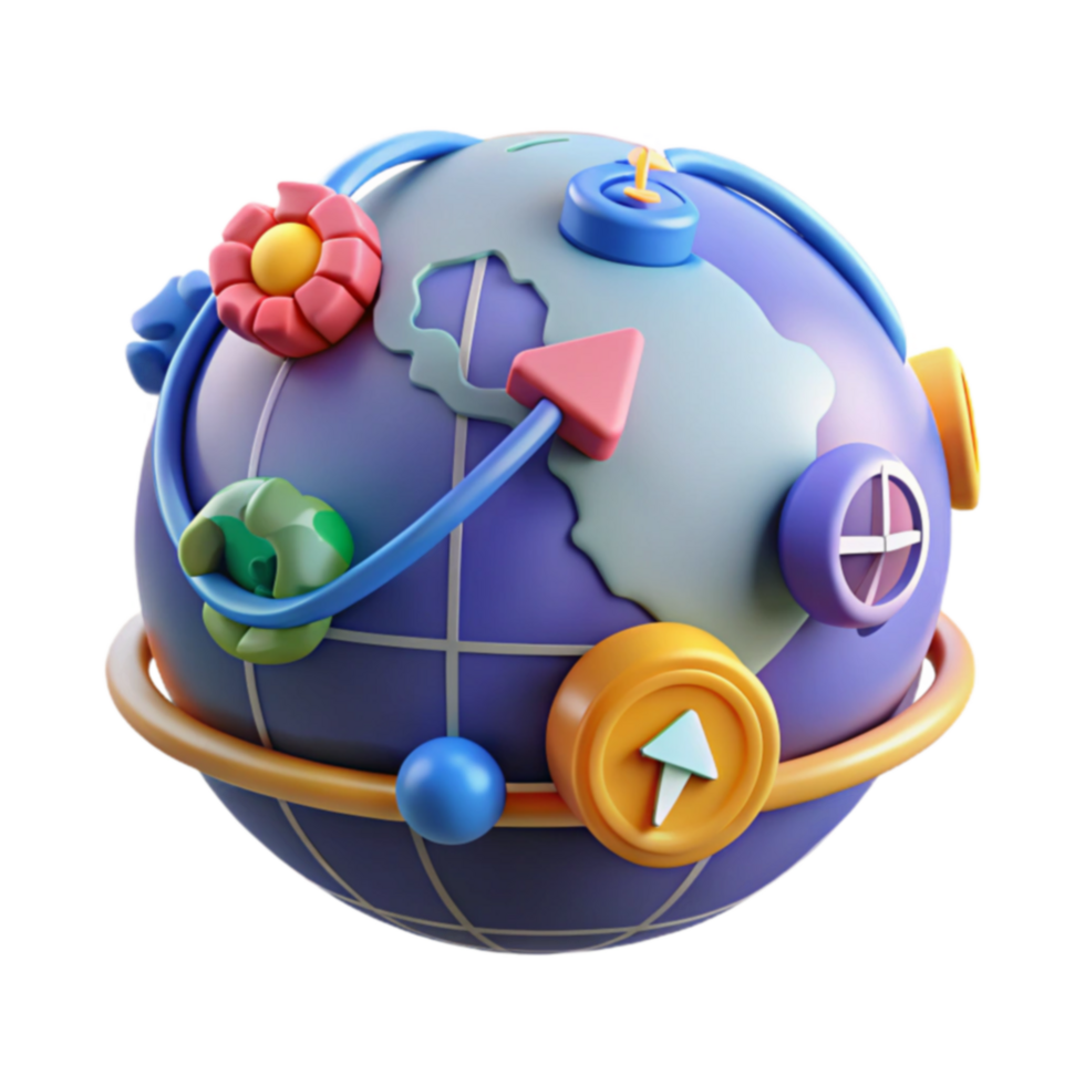 Global Navigation A 3D World Map with Directions png