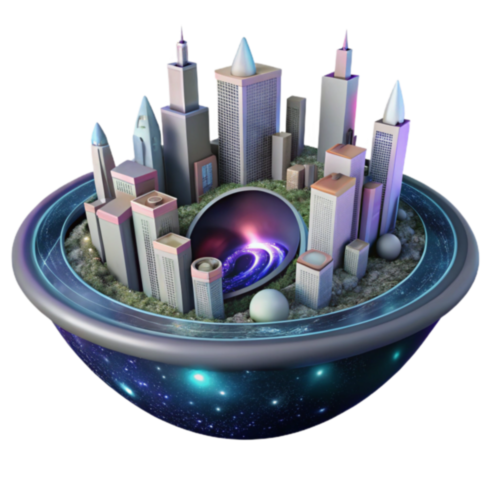 Futuristic Cityscape on a Planetary Sphere png
