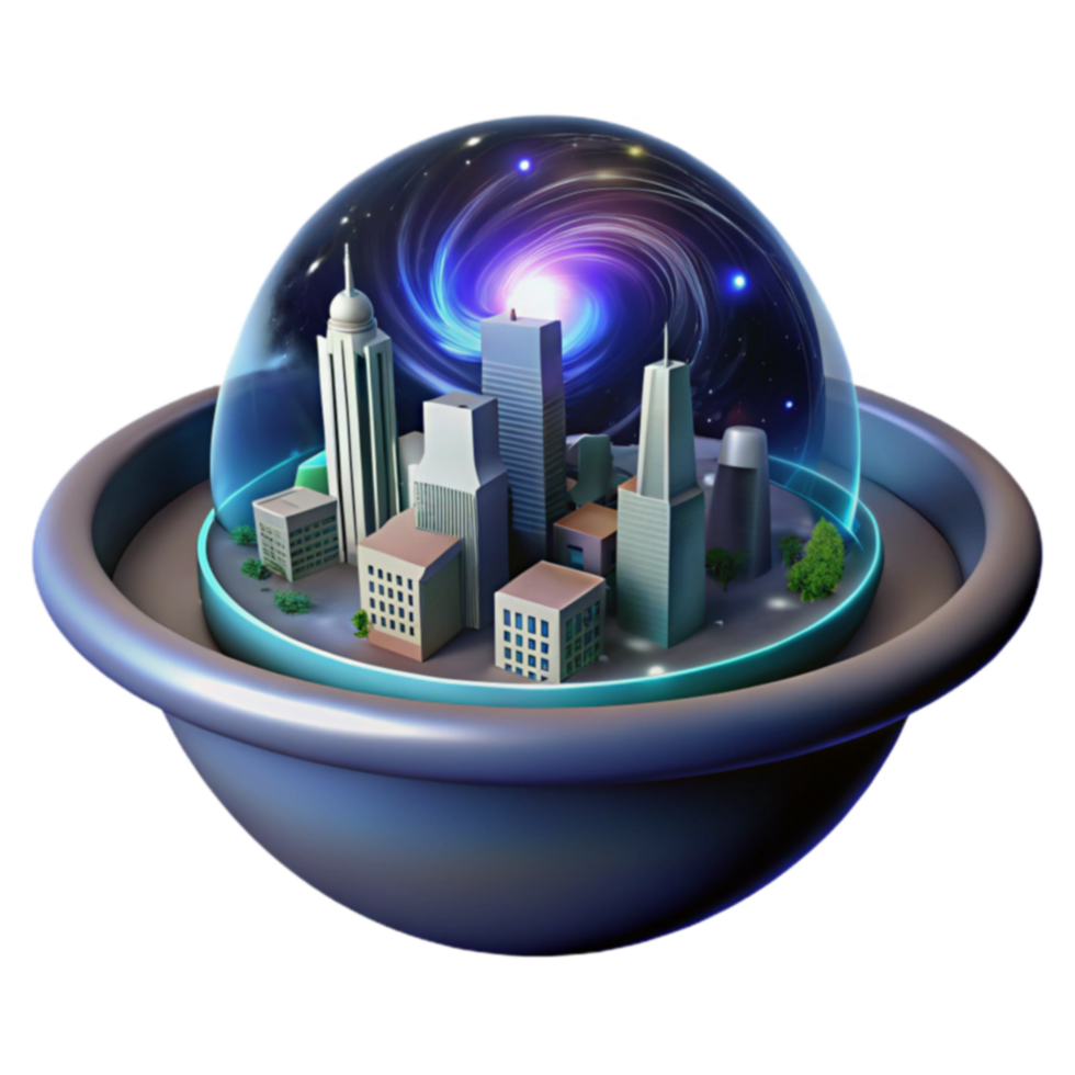 City Under a Cosmic Dome Urban Simulation in a Galaxy png