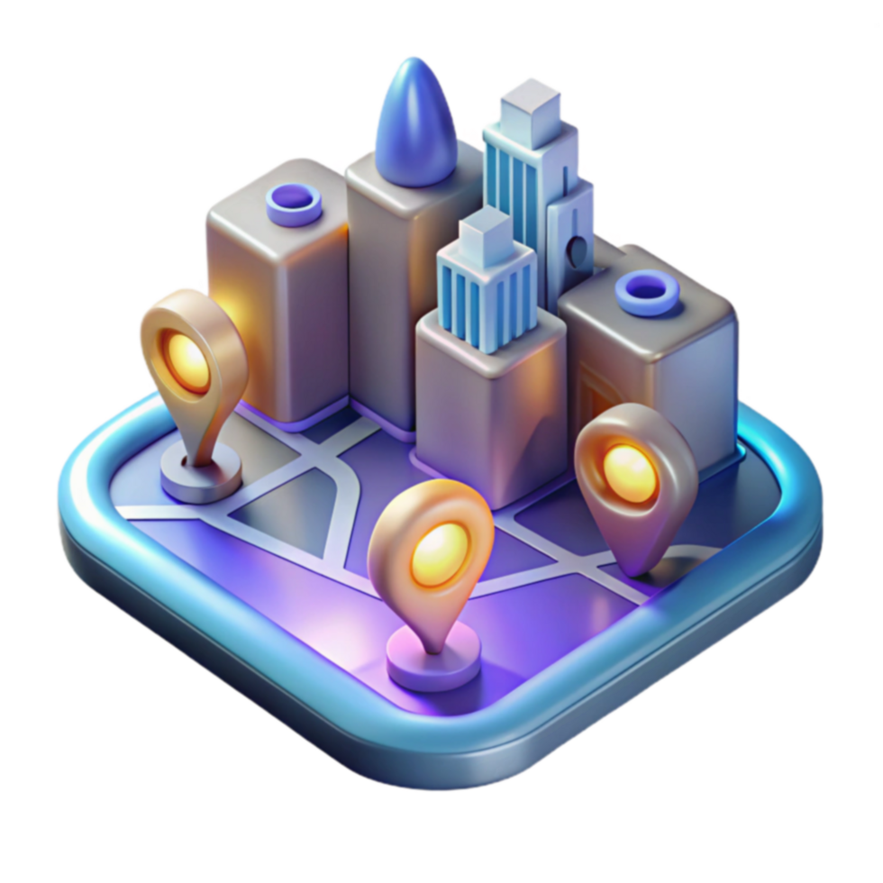 3D City Map Navigation Location Pinpoints Urban Exploration png