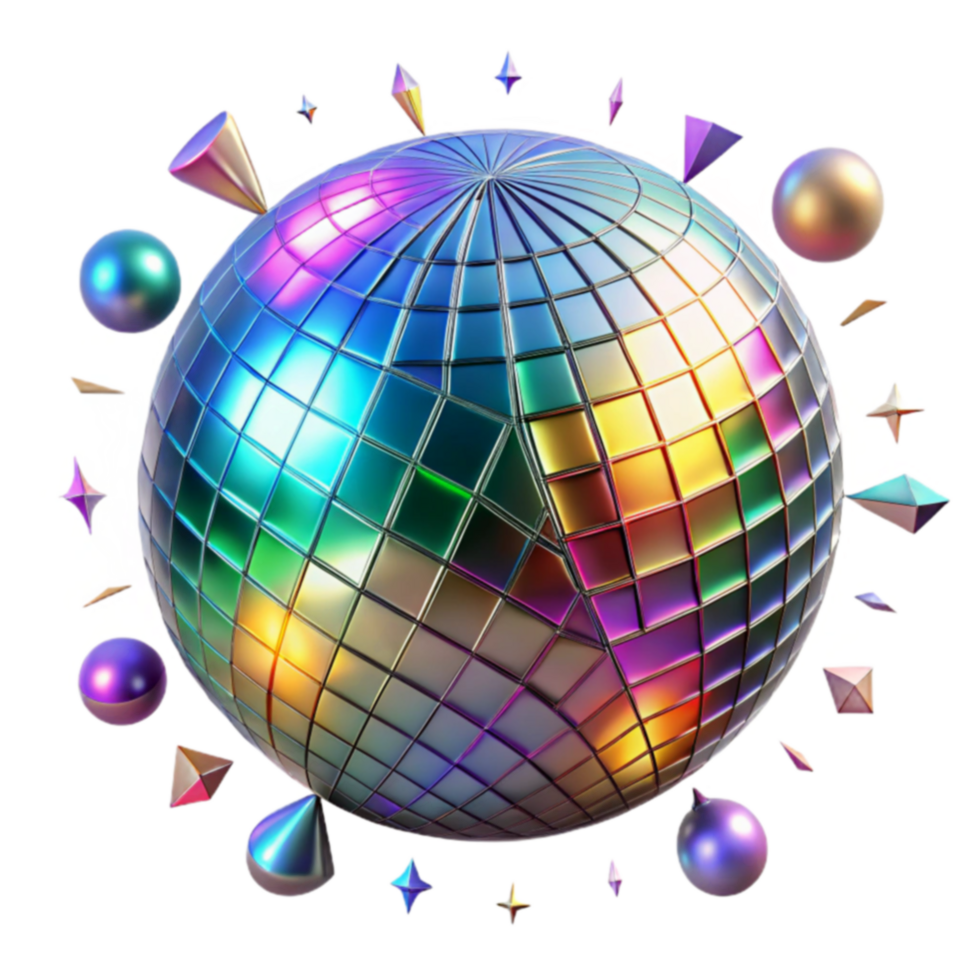 Disco Ball with Geometric Shapes Iridescent Sphere png