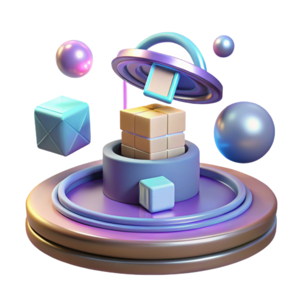 Abstract 3D Render Cubes, Spheres, and Platform png