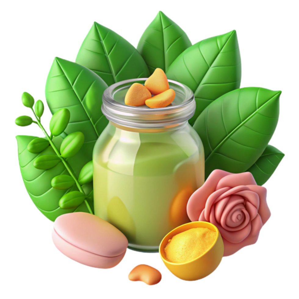 Natural Green Paste in Jar with Rose and Leaves png
