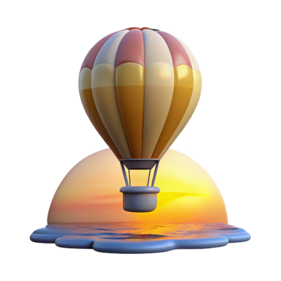 Hot Air Balloon Sunset Over Water 3D Render png