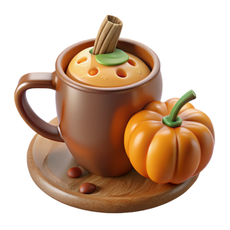 Pumpkin Spice Latte Autumn Mug, Cozy Drink, Cinnamon Stick png