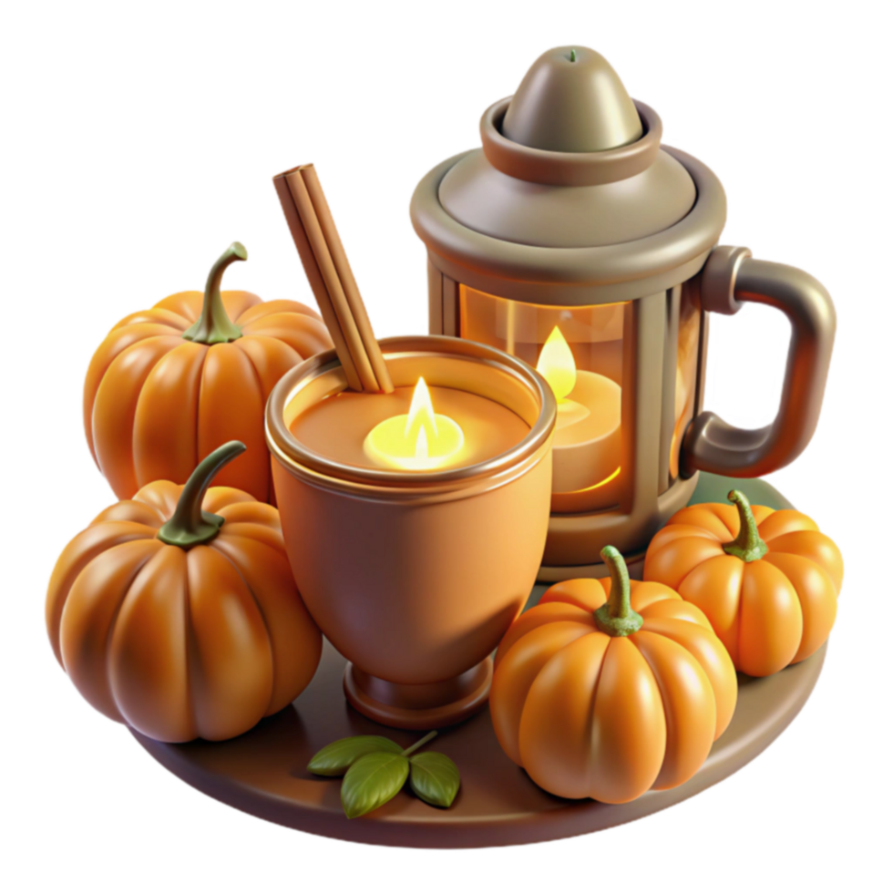 Autumnal Still Life Pumpkins, Candlelight, and Warm Spices png