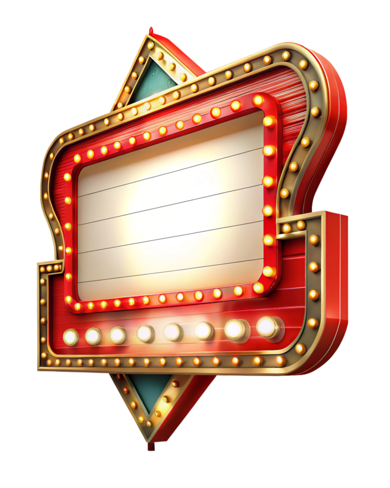 Glowing marquee frame with empty message space png