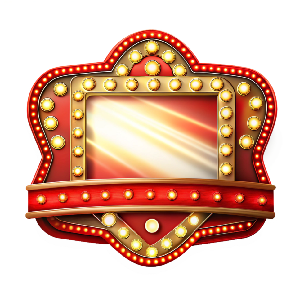 Blank retro theater sign with shimmering lights png