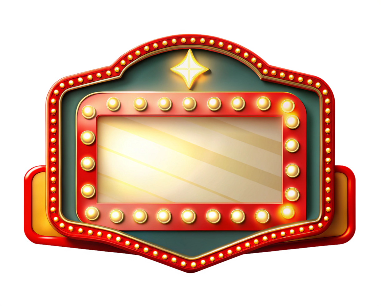 Elegant marquee frame with bright glowing bulbs png