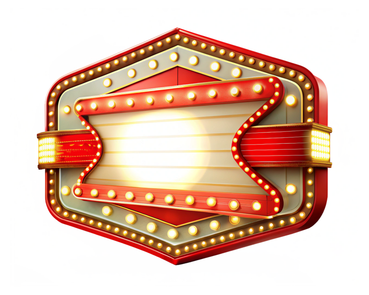 Vintage-style empty marquee with neon glow png