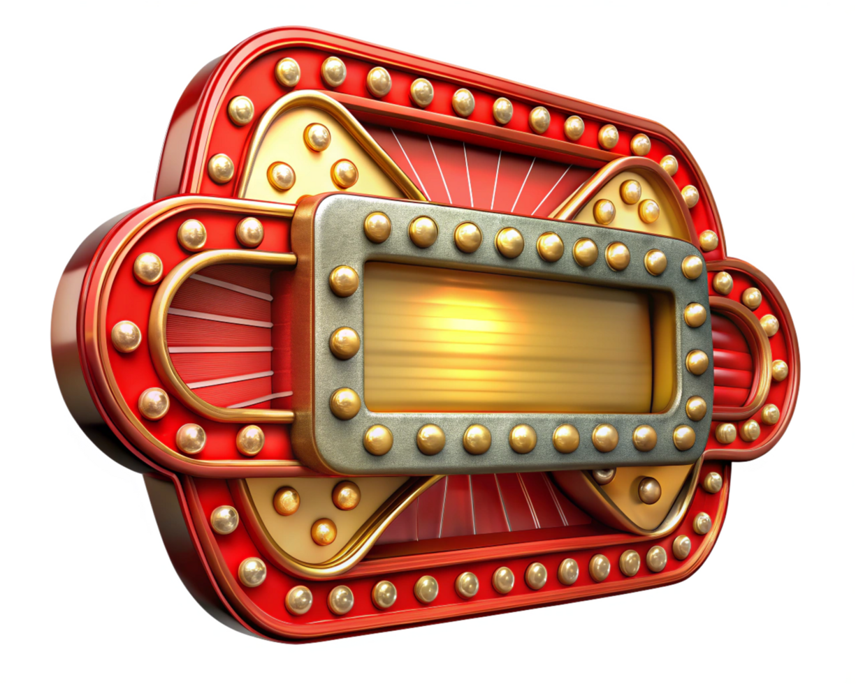 Theater-inspired blank signboard with electric bulbs png