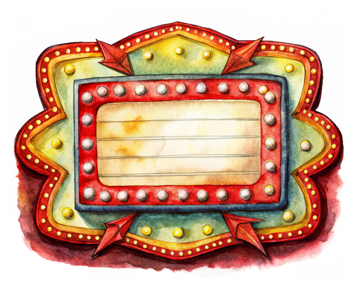 Classic marquee frame with glowing yellow lights png