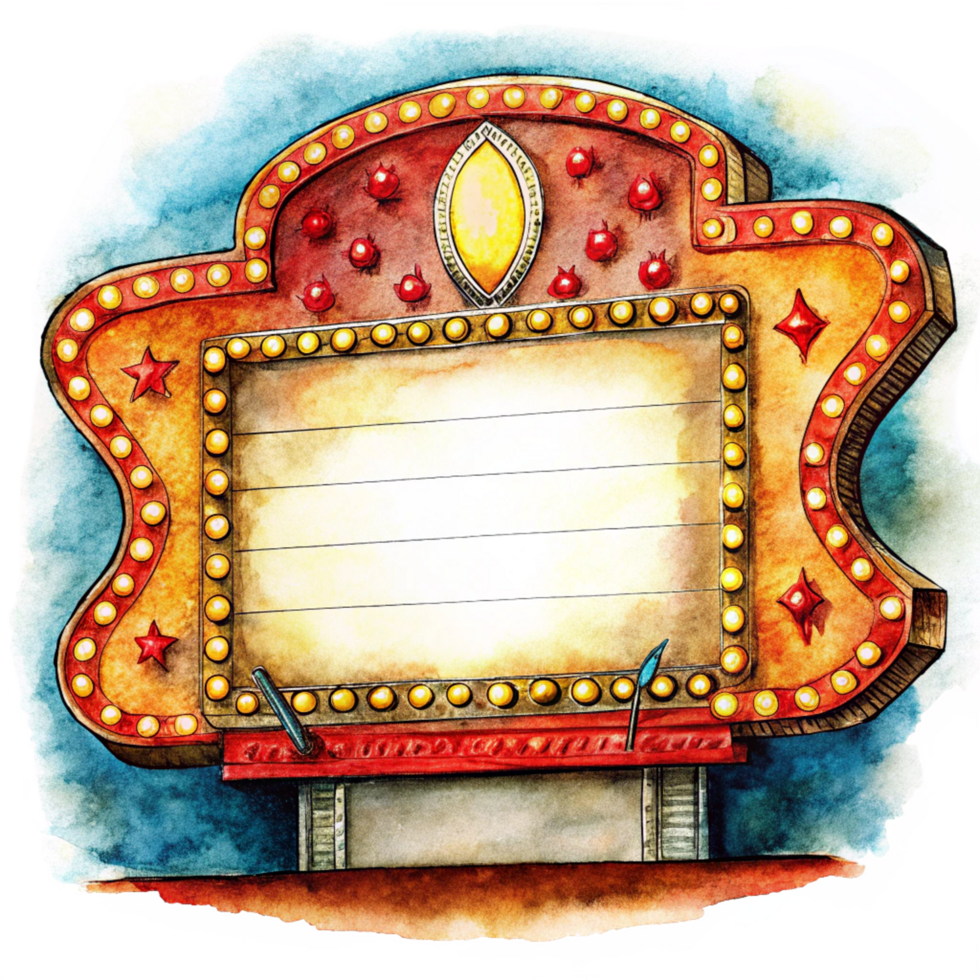 Blank billboard-style marquee with retro bulbs png