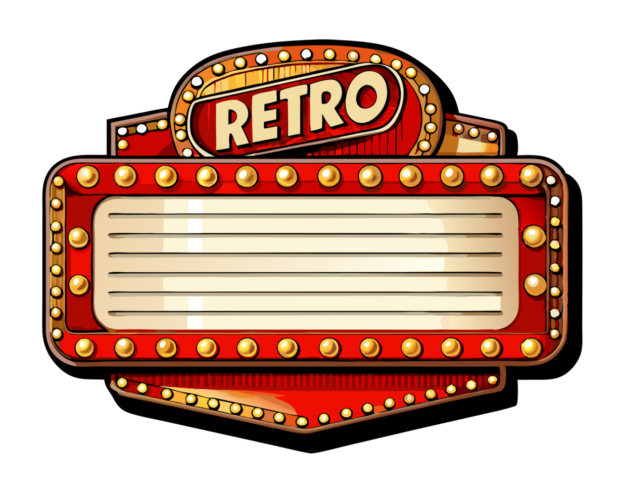 Retro-style marquee sign with glowing bulbs png