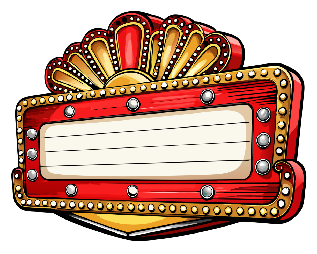 Blank retro marquee sign with glowing lights png