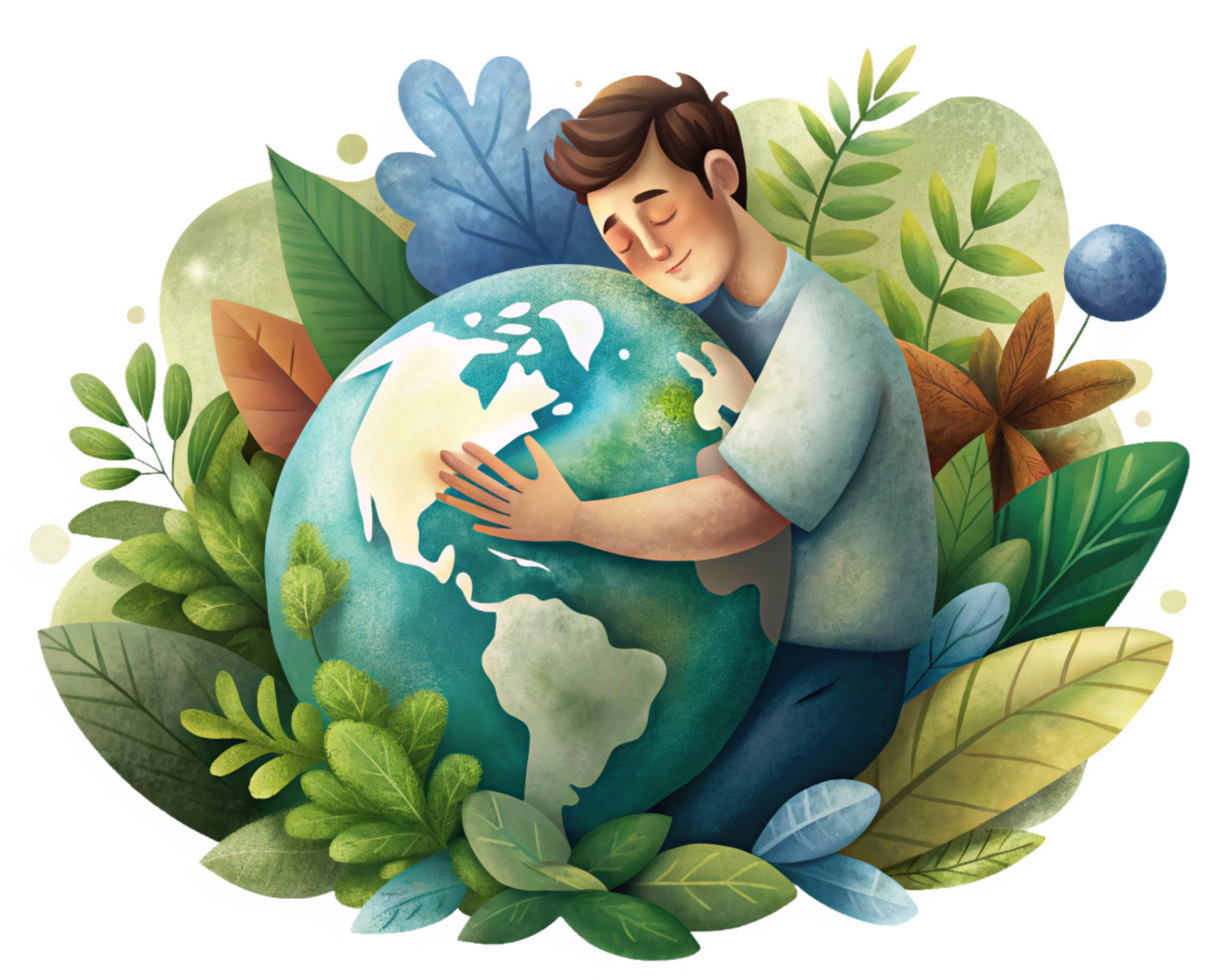 Green philosophy depiction with man and world png